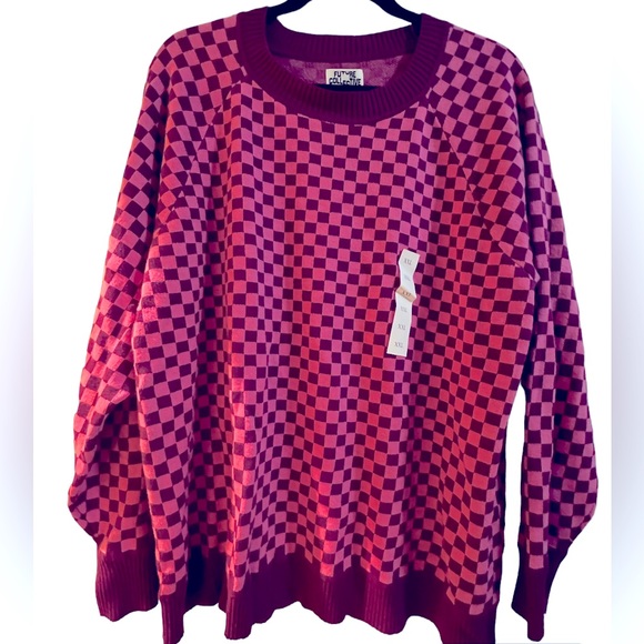 Future Collective Sweaters - NWT XXL Checkered Knit Sweater Future Collective Pink Mauve